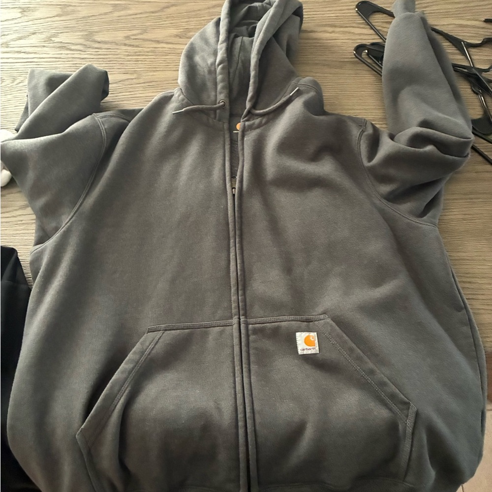 Carhartt Gray Hooded Zip Sweatshirt with Yellow Logo